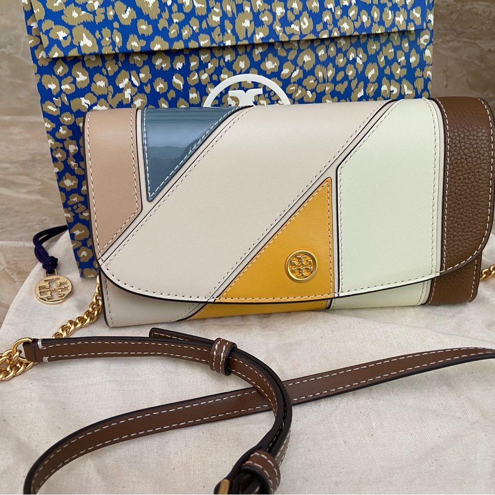 Tory Burch ROBINSON PATCHWORK CHAIN WALLET NWT